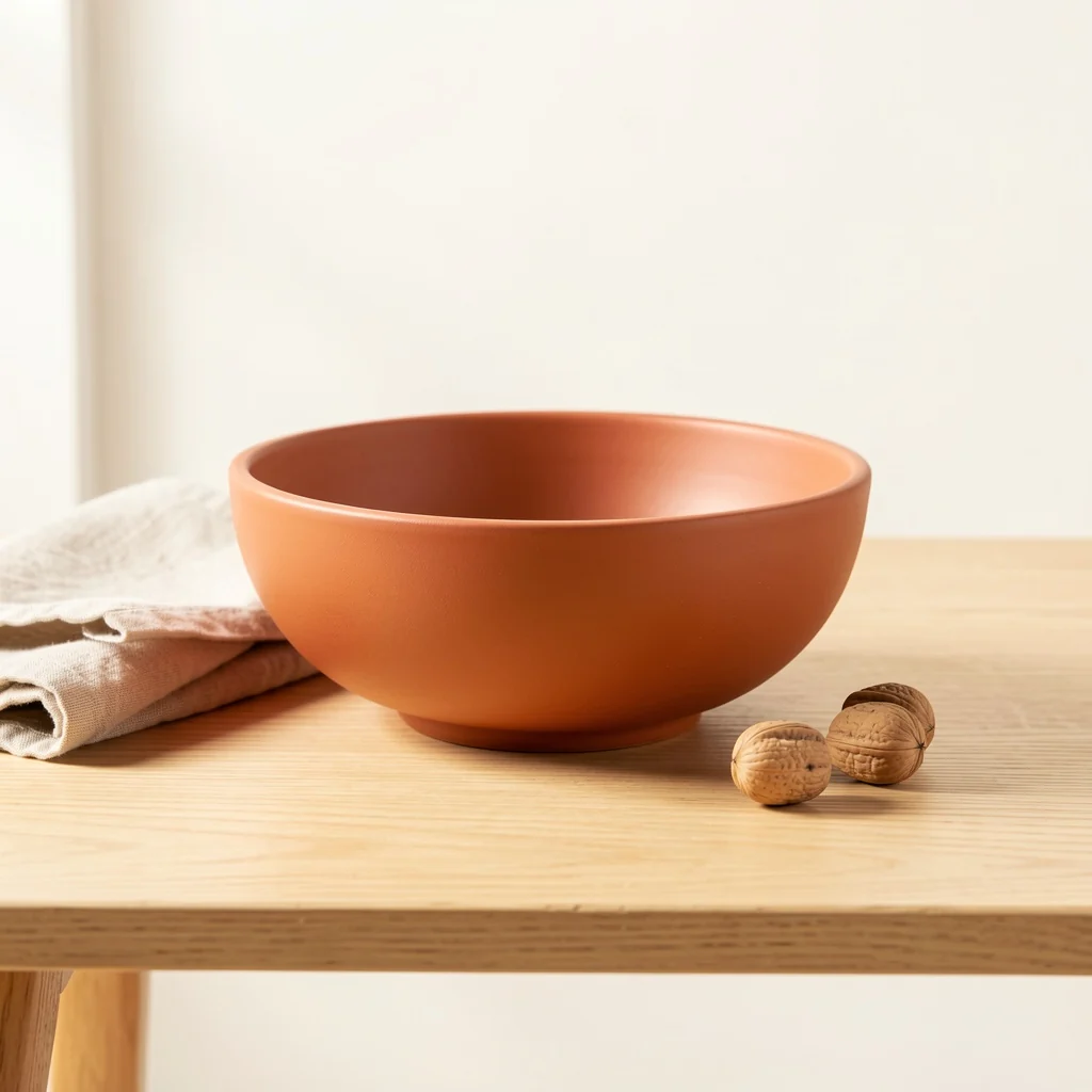 Product photo — FLUX.2 Klein 9B: studio product photo of a terracotta bowl on an oak table