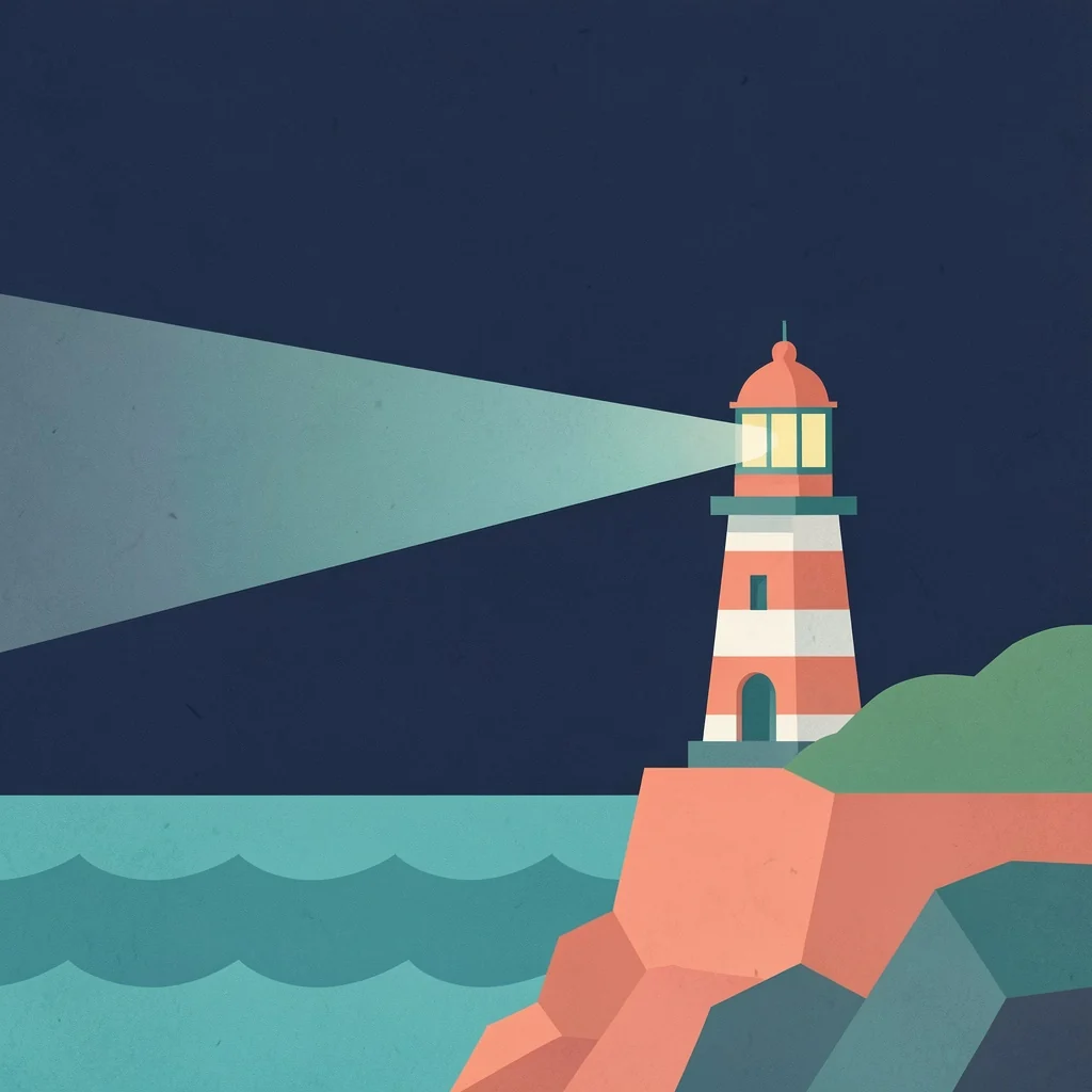 Flat illustration — FLUX.2 Klein 9B: flat vector illustration of a lighthouse at night