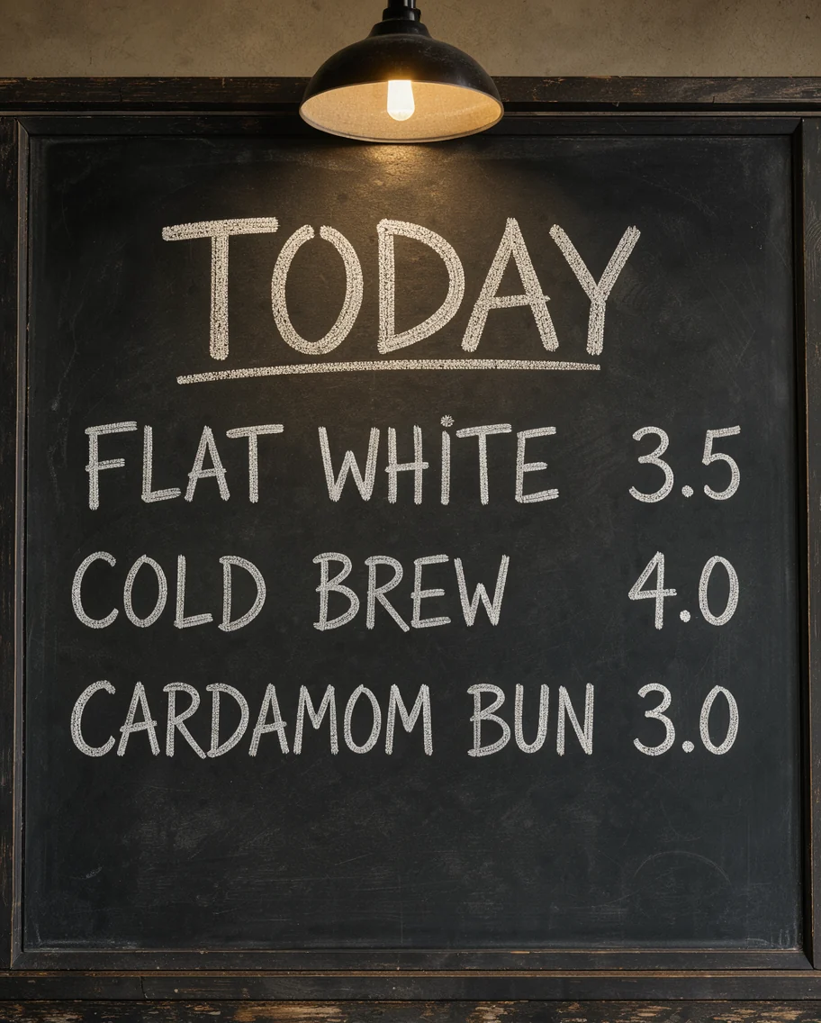 dark chalkboard menu with the heading TODAY and three chalked prices